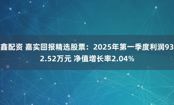 鑫配资 嘉实回报精选股票：2025年第一季度利润932.52万元 净值增长率2.04%